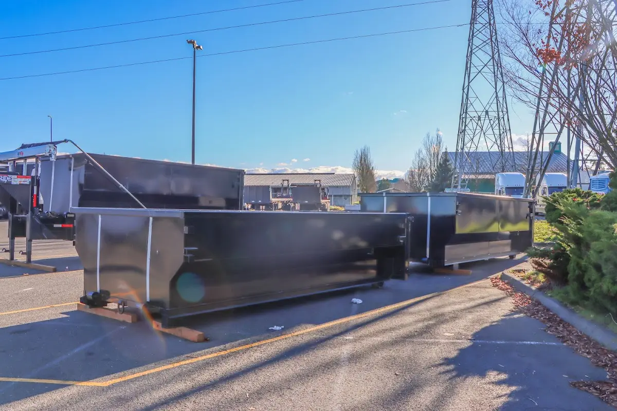Roll-off dumpster ready for waste disposal at job site for 10 Yard Dumpster Rental in Oakland